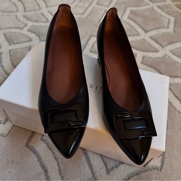 Hispanitas Womens Black Patent Leather Heels Size 8 Buckle Pointed Toe C…
